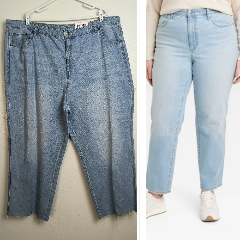 Whiskering Faded Mid Rise Straight Leg Denim Pant Women's Plus Size Avai: 24/30